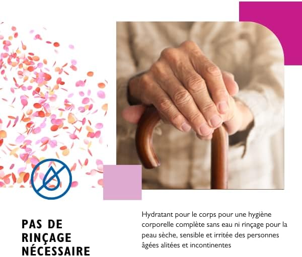 Farmoderm Gel Douche sans Rinçage & Hydrante pour les Personnes Agées - Crème nettoyante antibactérien & anti-odeur pour les peaux sèches & sensibles - Pour les personnes âgées, alitées, incontinentes Thym et Huile d