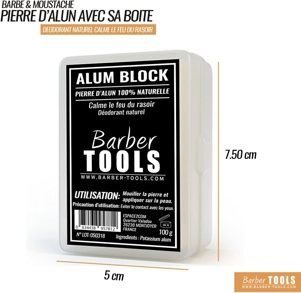 Pierre d’alun 100% naturelle - 100gr - avec sa boite de rangement - Après rasage et déodorant naturel.sa boite de rangement - Après rasage et déodorant naturel - ✮ BARBER TOOLS ✮ 100 g (Lot de 1)