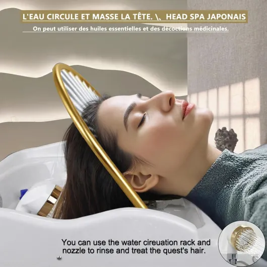 équipement Spa Japonais l 3000 W - Bac à shampoing Mobile 60 L avec rinçage en Cascade et Accessoire pour favoris - Chromothérapie LED thermostatique - Plug-Play pour fauteuils de Salon (62-72cm)