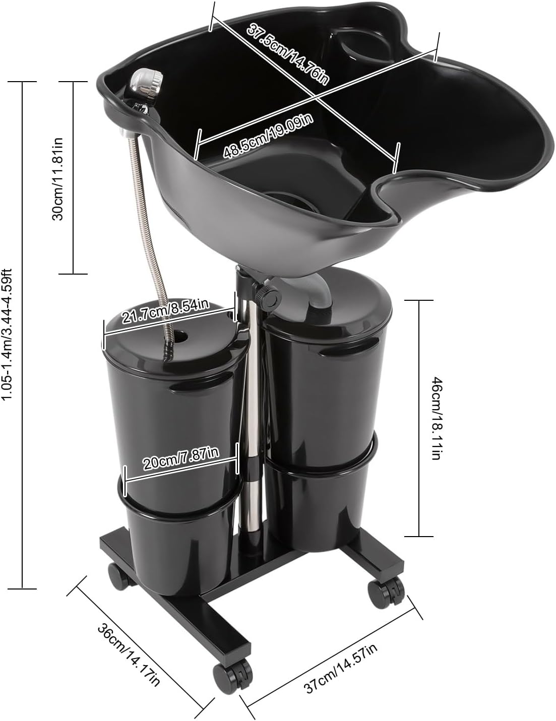 Bac a Shampoing Domicile,Shampooing Portable Lavabo Coiffeur Lavabo Mobile Réglable en Hauteur avec 2x10L Seaux avec Drain et Douchette,Pour Salons de Beauté, Spas