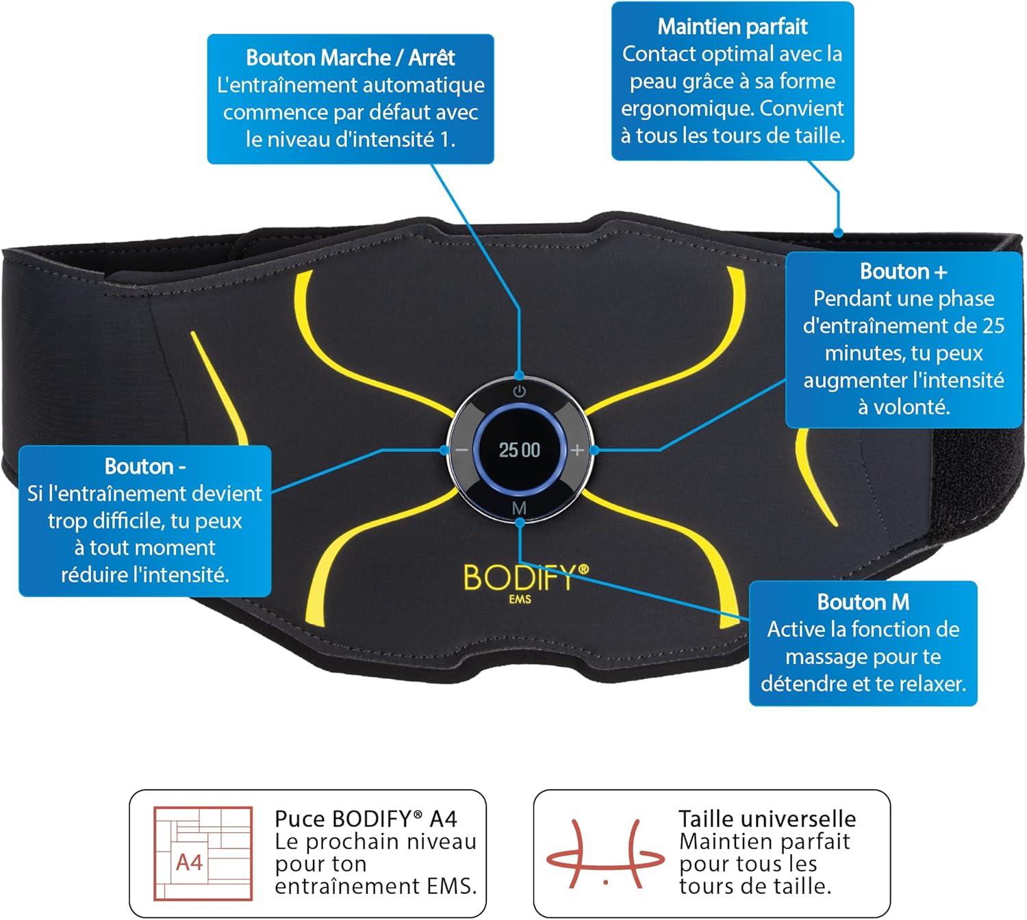 Bodify® EMS Stimulateur Abdominaux Max - Stimulation ciblée des Muscles abdominaux ! - Renforcement Musculaire - Ceinture Abdominale - Appareil de Stimulation des Muscles abdominaux - L'ORIGINAL