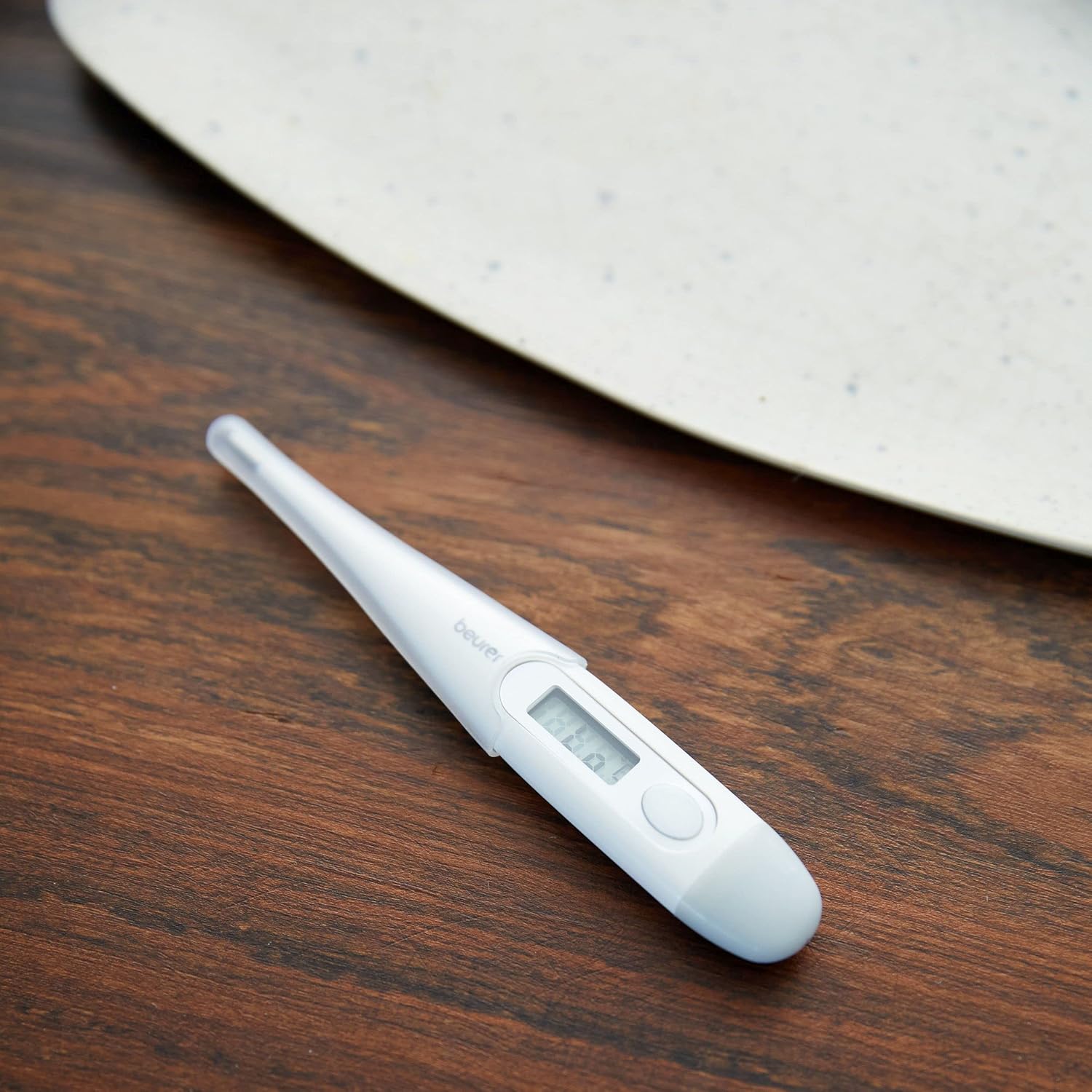 FT 09 Thermomètre numérique et corporel, résistant à l'eau, écran LCD, signal acoustique, sans verre, couleur blanc Sans pointe de mesure flexible