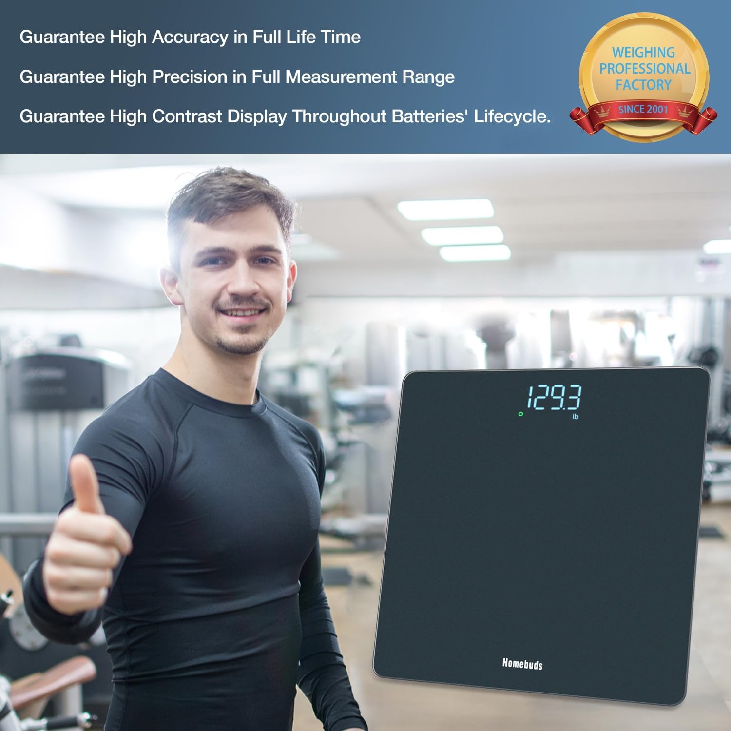 Balance Pese Personne, Précision de 0,05kg Par Notre Professionnelle Fabricant Depuis 2001, Pèse Personne Fiable Affichage LED et Step-On, 3*AAA Incluses, 182kg, Bleu Pèse Personne Blanc