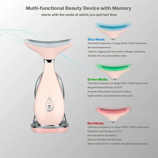 Lily Neck massage du visage, dispositif de rajeunissement de la peau avec thérapie thermique, LED à triple action et Vibration, pour soulager et resserrer anti-âge Rose