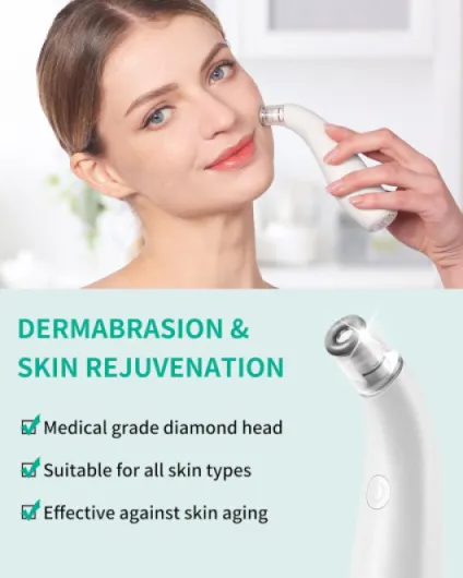 NEWDERMO Appareil de microdermabrasion rechargeable 2 en 1 pour le visage et le corps, extracteur de points noirs électrique avec 5 têtes d'aspiration remplaçables (blanc)