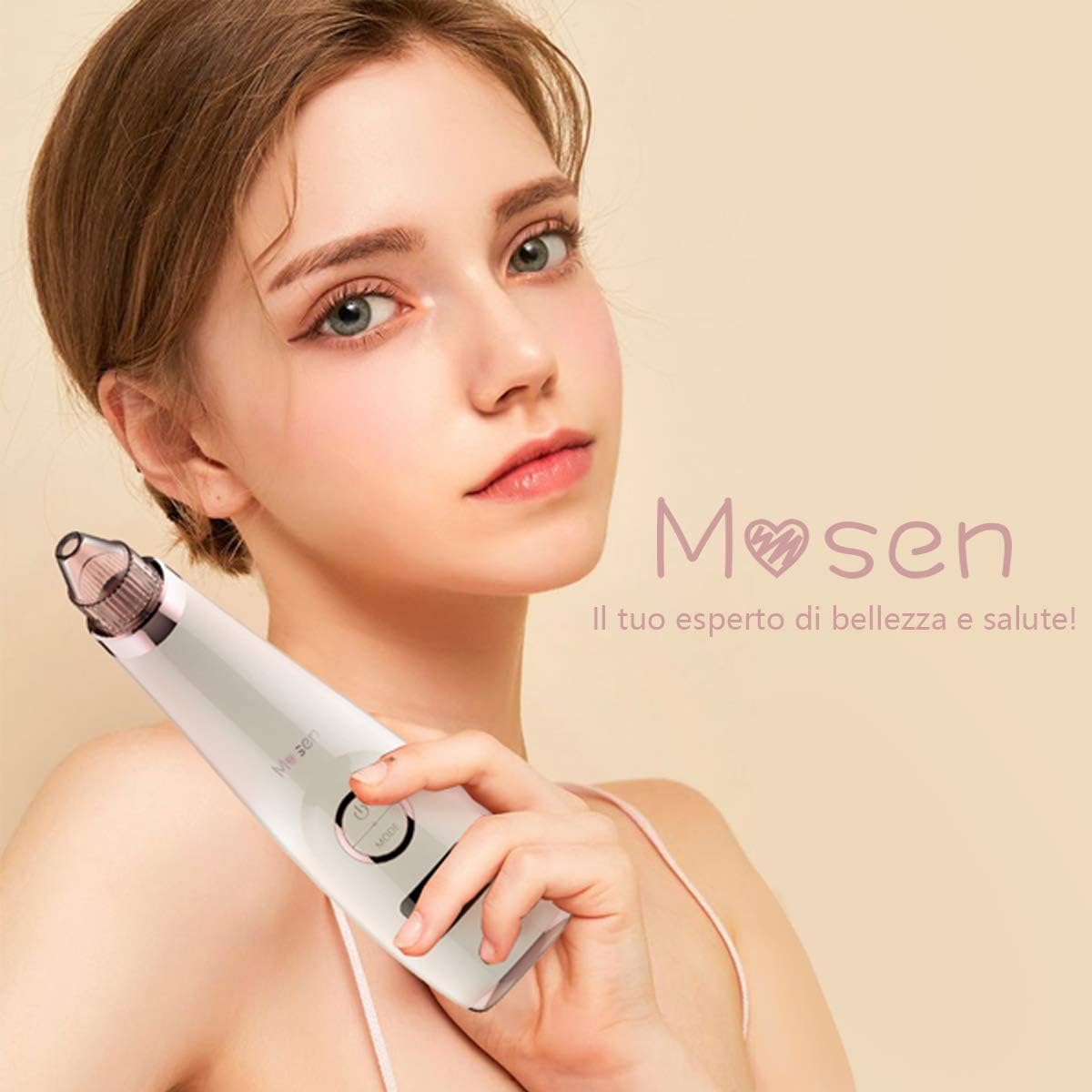 Mosen Aspirateur Point Noirs Visage, Extracteur de Comédons Professionnel Appareil Peau Vacuum Nettoyant Pores Rechargeable, écran LED et 5 Têtes pour éliminer Les Blackheads, Boutons, Graisse