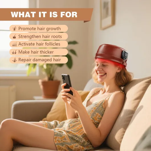 Lllt Casque Laser pour Repousse Cheveux, 660nm & 850nm Sans fil Casquette Lumière Rouge Cheveux pour Pousse Cheveux, Dispositifs pour la repousse des cheveux Femme Homme (Marron)
