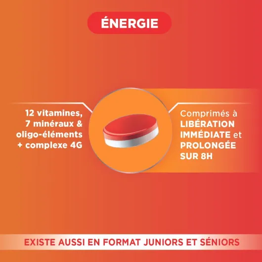 Multivit' 4G Energie - Complément Alimentaire Forme et Tonus - 12 Vitamines et 7 Minéraux - 30 comprimés Bi-couches Multivit'4G Energie 1 mois