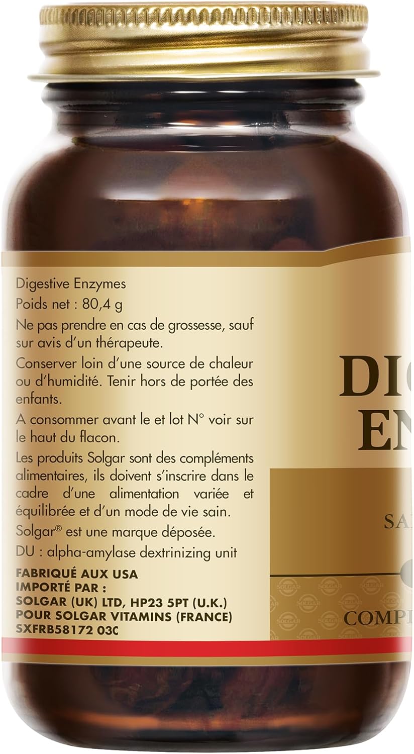 Digestive Enzymes - Digestion - Système digestif- Enzymes digestives - Complément Alimentaire - Flacon de 100 comprimés