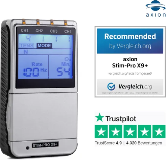 Electrostimulateur X9+ TENS EMS + 8 électrodes 5x5 cm + spray de contact + électrodes pour le dos, cou, épaules - Antidouleur, renforcement musculaire et massage - Dispositif médical certifié axion 2) Offre Promotionnelle X9