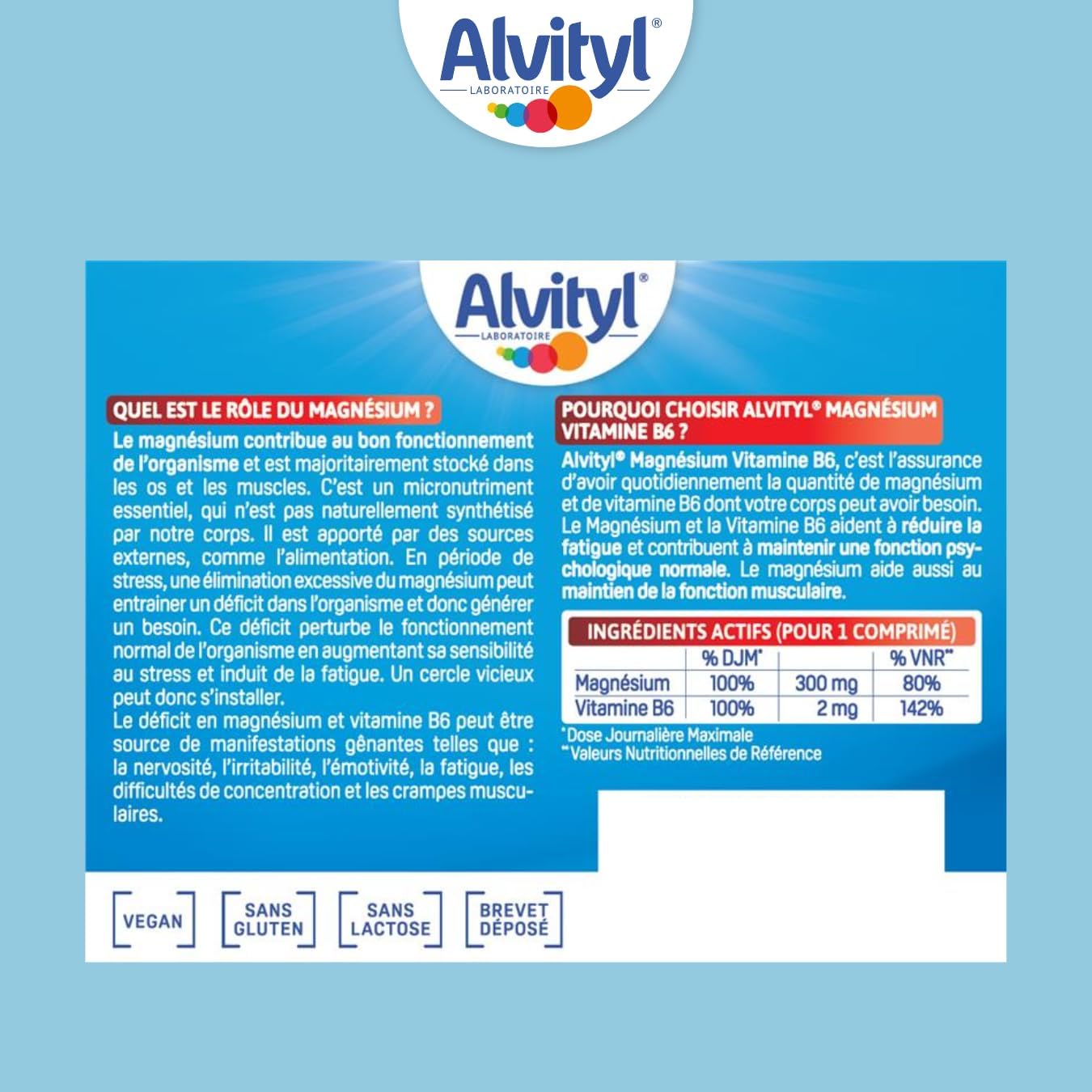 Magnésium 300mg + Vitamine B6 - Libération Prolongée - Diffusion lente et progressive - Magnésium d'origine Marine - Stress, Fatigue, Irritabilité - Fabriqué en France - Comprimés 60 jours