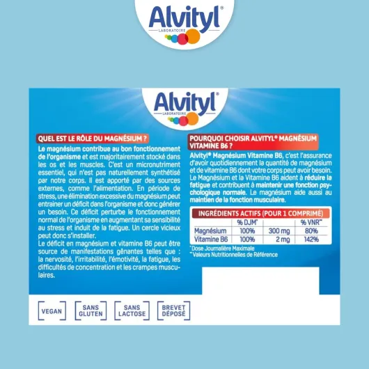 Magnésium 300mg + Vitamine B6 - Libération Prolongée - Diffusion lente et progressive - Magnésium d'origine Marine - Stress, Fatigue, Irritabilité - Fabriqué en France - Comprimés 60 jours