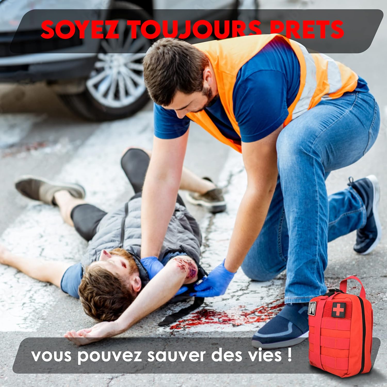 Trousse de Secours Complete + Matériel Inédit - Pharmacie de Voyage Randonnée Camping Voiture - Equipement Militaire Kit de Survie Couverture de Survie Aspire Venin Garot Tourniquet