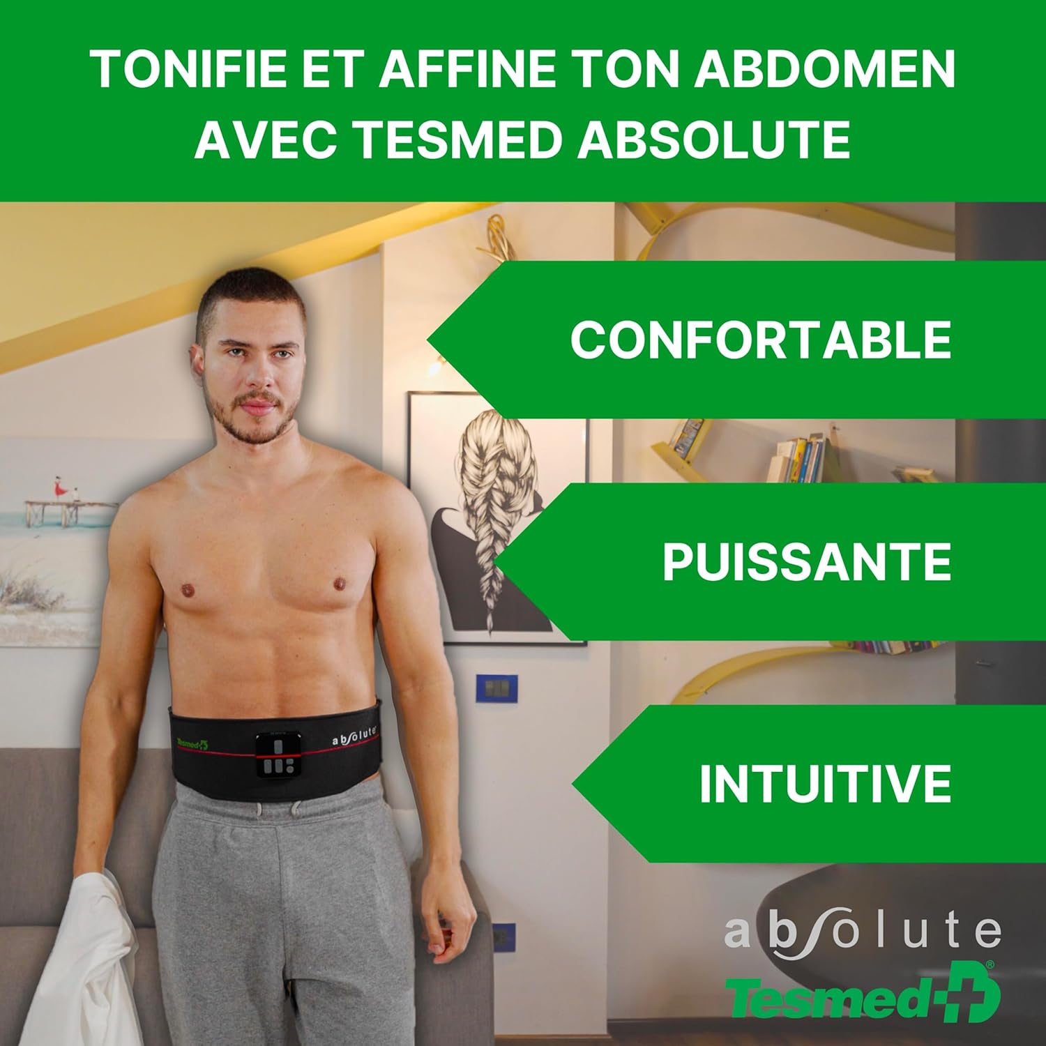 Absolute Ceinture Abdominale, entraînement Abdominal EMS, electrostimulateur Musculaire Bado centraux et latéraux, Unisexe, Rechargeable, Made in Italy Absolute 15 programmes