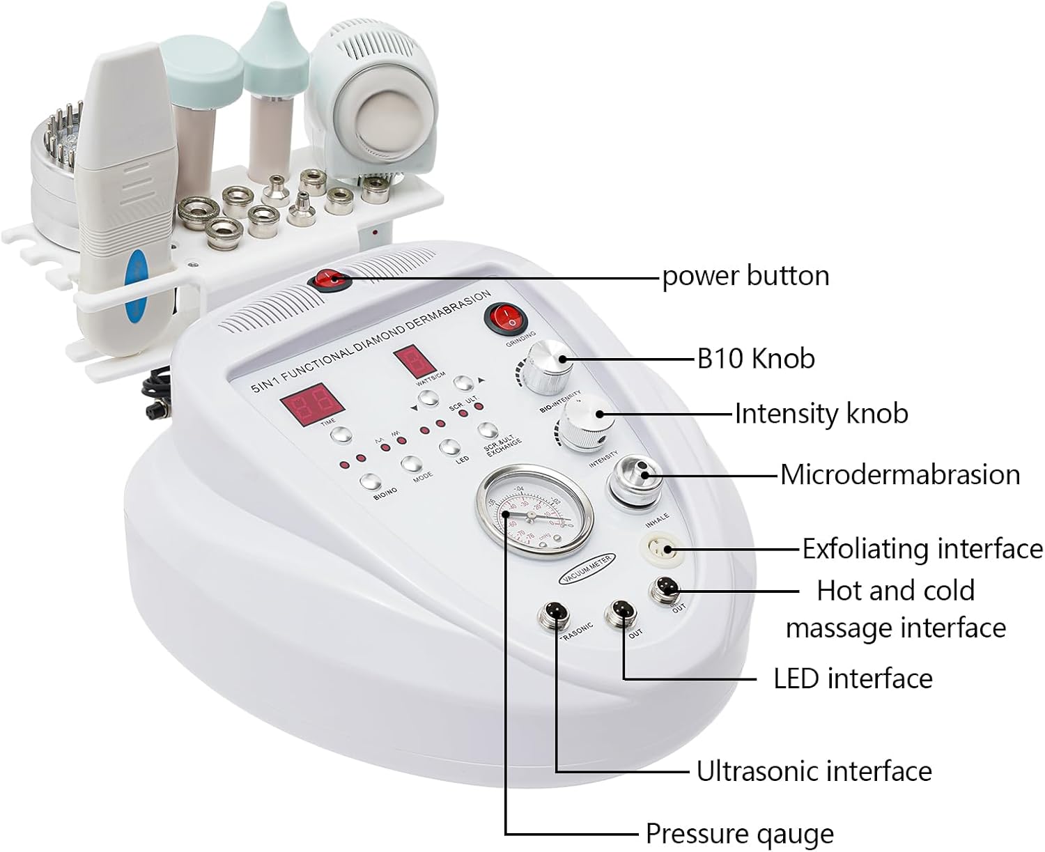 Machine professionnelle de microdermabrasion diamant 5 en 1, appareil de microdermabrasion au diamant, appareil de microdermabrasion hydrafacial, machine de beauté à usage personnel à