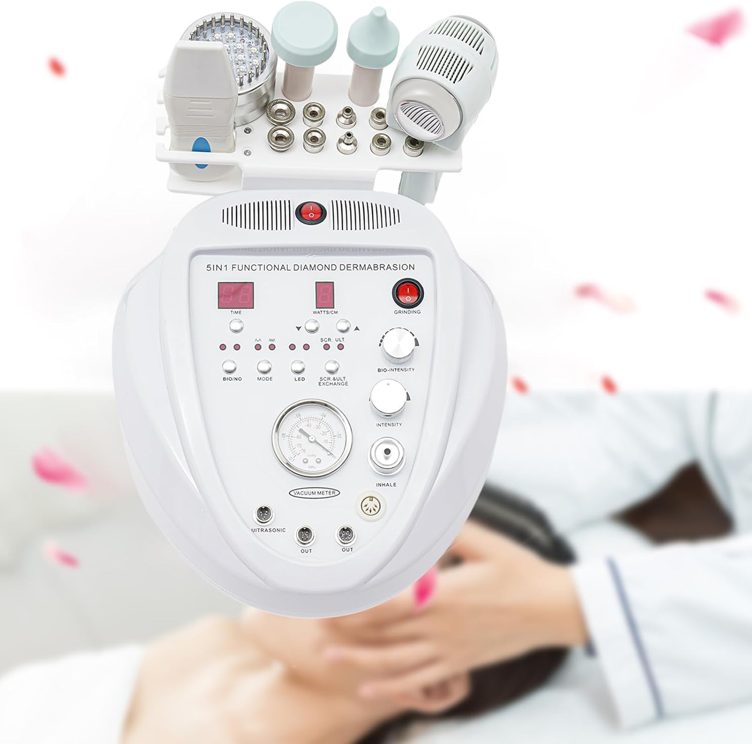 Diamond Dermabrasion Machine Professionnelle, Microdermabrasion 5 en 1, Appareil de Soins du Visage, Équipement Usage Domestique/Salon pour Rajeunissement de la Peau, Acné, Traitement des Rides