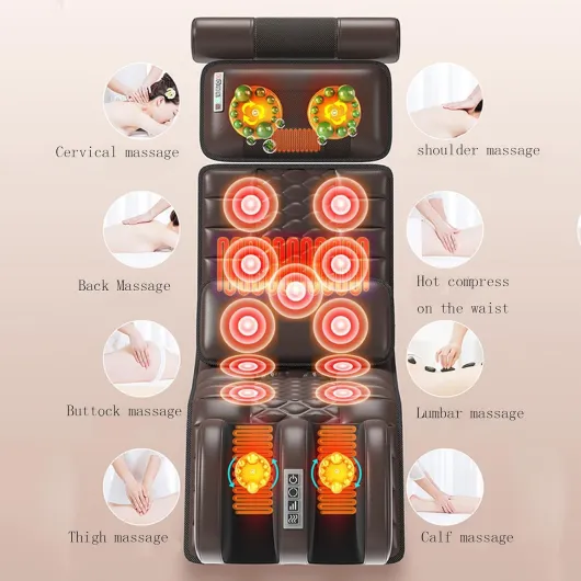 Matelas de Massage Complet du Corps avec 20 Têtes De Massage du Cou, Tapis De Massage, 9 Modes Et 9 Forces Réglables pour Le Cou Et Le Dos, Relaxation des Muscles du Mollet Lombaire (Marron)