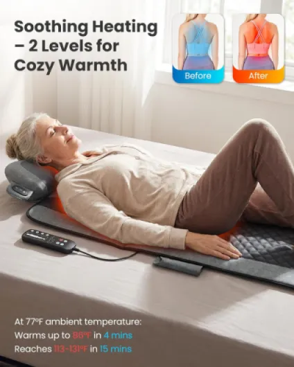 Tapis de massage chauffant, surmatelas de massage à 10 moteurs avec appareil de massage Shiatsu pour la nuque, pour le dos, les jambes et la nuque, 160 x 56 cm, cadeau pour maman et papa 160x56x11.5cm