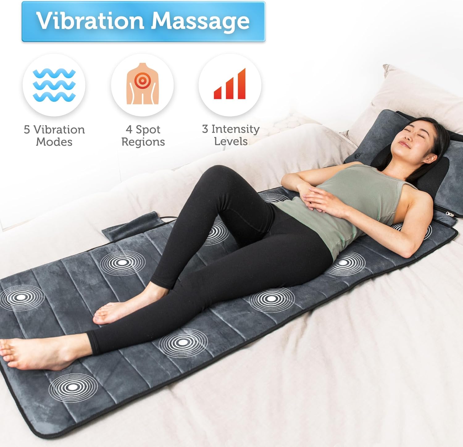 Tapis de massage avec fonction chauffante, tapis de massage complet du corps avec coussin de massage Shiatsu mobile, 10 moteurs de vibration et 4 coussins chauffants pour soulager le dos Bleu Marine