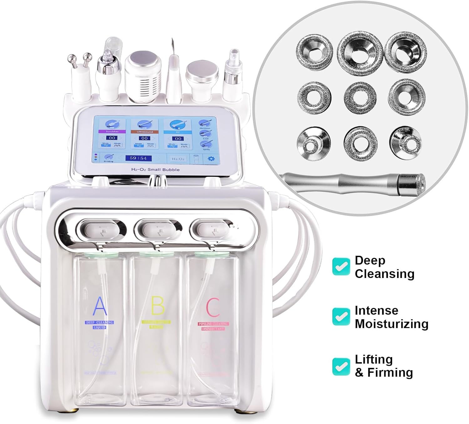 7 en 1 Appareil Facial à Hydrogène et Oxygène, Appareil de Microdermabrasion au Diamant, Appareil Aquafacial Professionnel pour la Maison et le Salon de Beauté