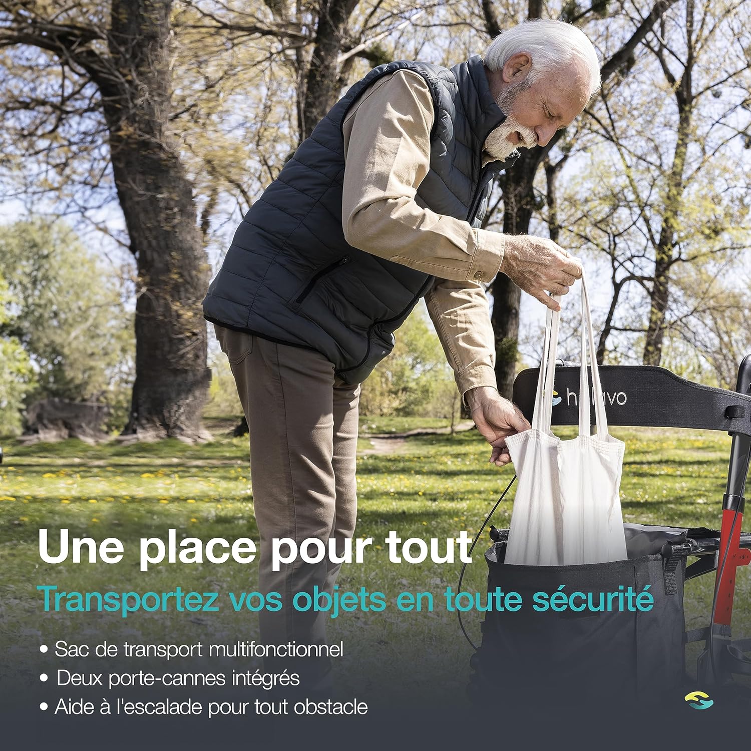 Helavo déambulateur 4 roues pliable léger pour adulte – rollator aluminium avec siège et dossier confort, freins sûrs, panier, hauteur réglable – senior aide autonomie Rouge