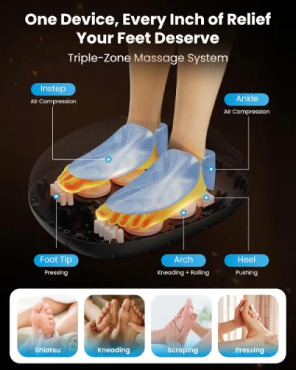 Masseur de pieds Shiatsu avec chaleur, appareil de massage des pieds pour neuropathie plantaire, fasciite plantaire, massage des pieds profonds, cadeau pour papa et maman Noir - avec Télécommande