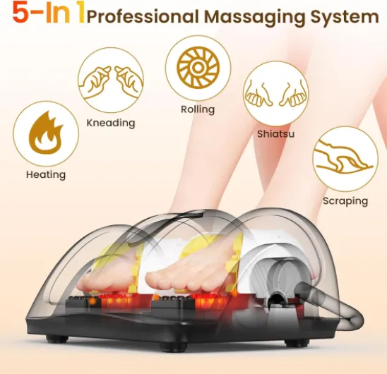 TISSCARE Appareil de Massage des Pieds Shiatsu Chauffant, Massage Mollets & Jambes avec Pétrissage, Roulement, Pression, Poignée Réglable à 360°, Soulagement Douleur, Cadeau Homme Femme Gris Clair