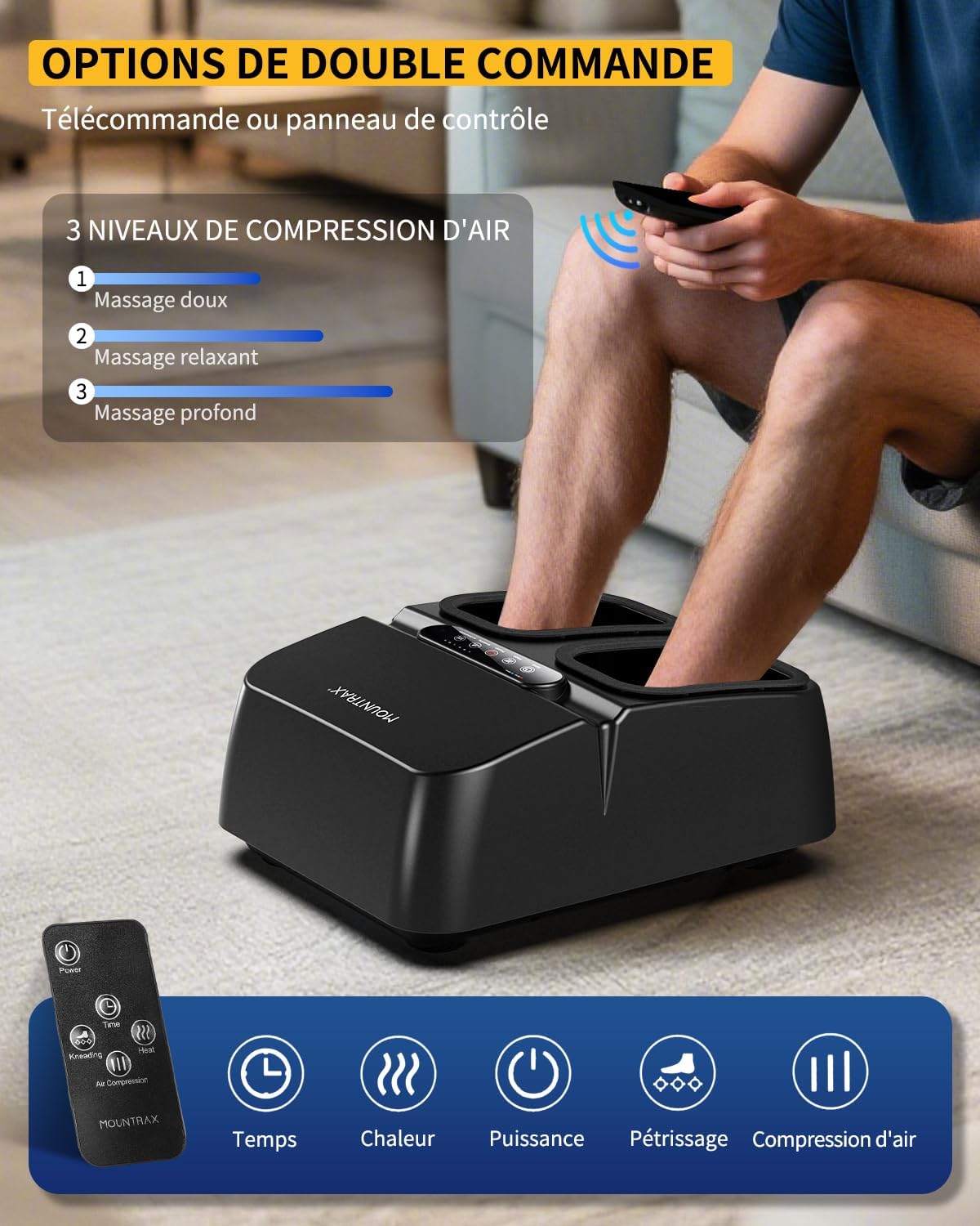 Mountrax Massage Pieds avec Chaleur, Massage Pieds Shiatsu avec Pétrissage Profond, Masseur Pieds pour la Fasciite Plantaire et le Soulagement de la Douleur, Jusqu'à la Taille 46 Noir