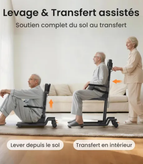 Fauteuil Releveur Électrique AX35, Aide au Lever et Fonction de Transfert, Mobile et Déplaçable Assis pour Transferts Intérieurs, Jusqu’à 160kg, avec 4 roulettes et Freins, Compact