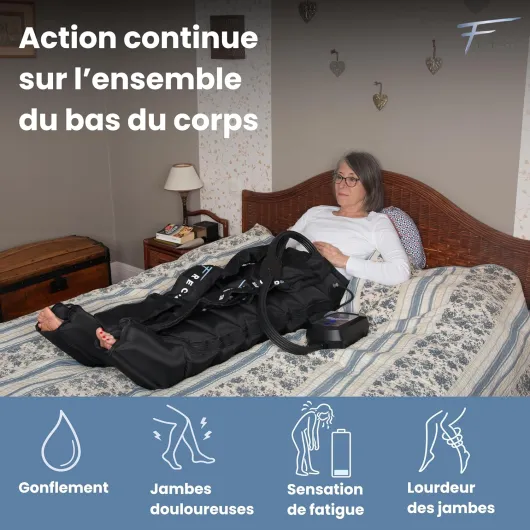 Pressothérapie jambes & drainage lymphatique – Pantalon FITEM bas du corps complet - Jambe lourde, circulation sanguine jambes, massage précis 8 chambres, confort morphologique, SAV français