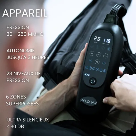 Bottes Pressothérapie Sans Fil, Drainage Lymphatique, 6 Chambres d’air, 30–250 mmHg, 4 Modes, Batterie 3h, pour Douleur et Circulation Sanguine (L) Bottes- L