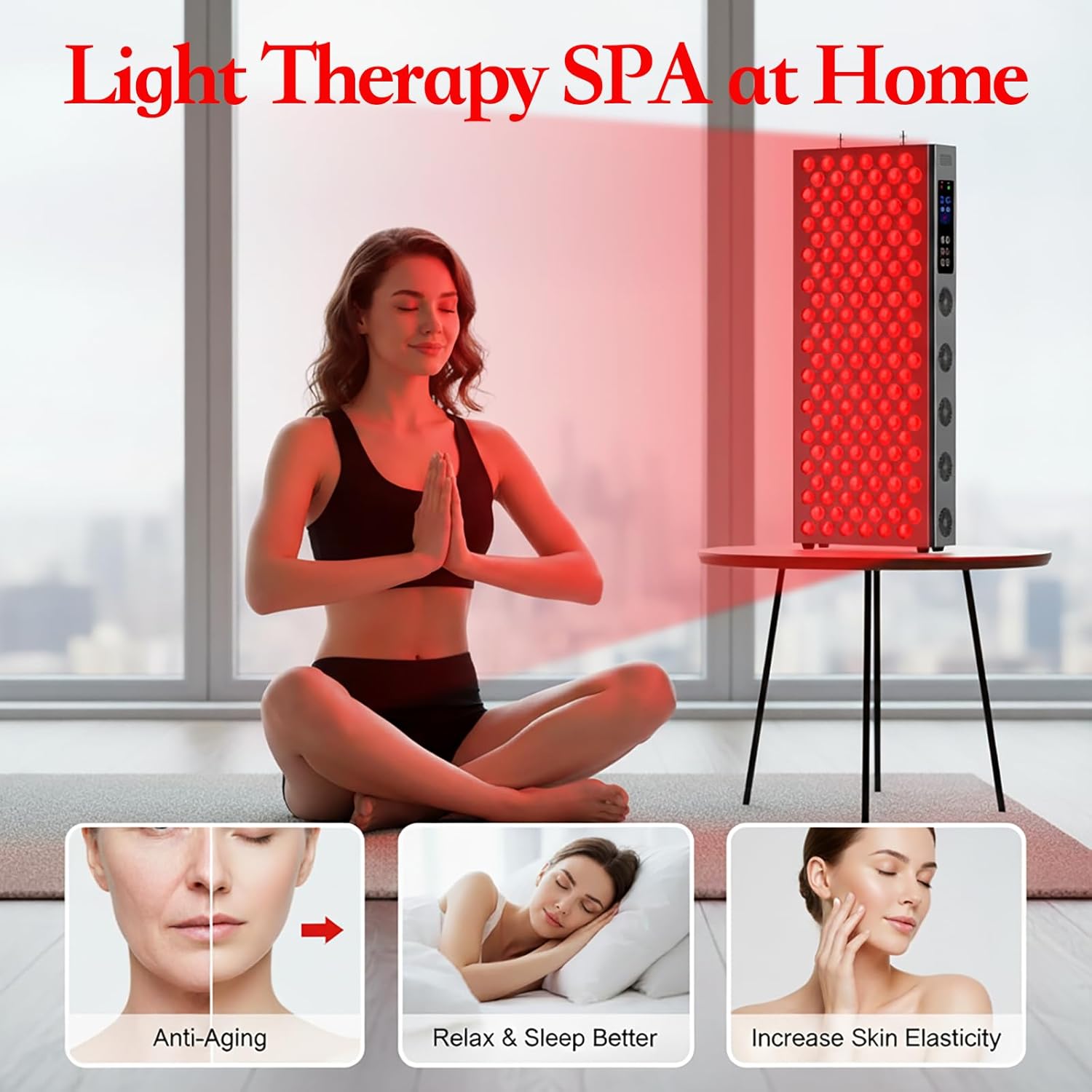 Lampe de Thérapie par Lumière Rouge et Infrarouge - 720W Panneau à 150 LED 660nm & 850nm, 4 Modes, Minuterie 5-60min, Appareil de Bien-être pour Visage, Corps, Dos et Jambes (58x26x12cm)