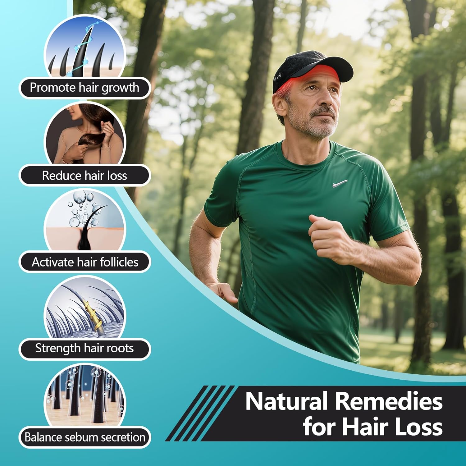 Chapeau Laser, Sans fil 660nm & 850nm Capuchon de Feu Rouge pour Traitements pour la Repousse des Cheveux, Anti Chute de Cheveux Femme Homme