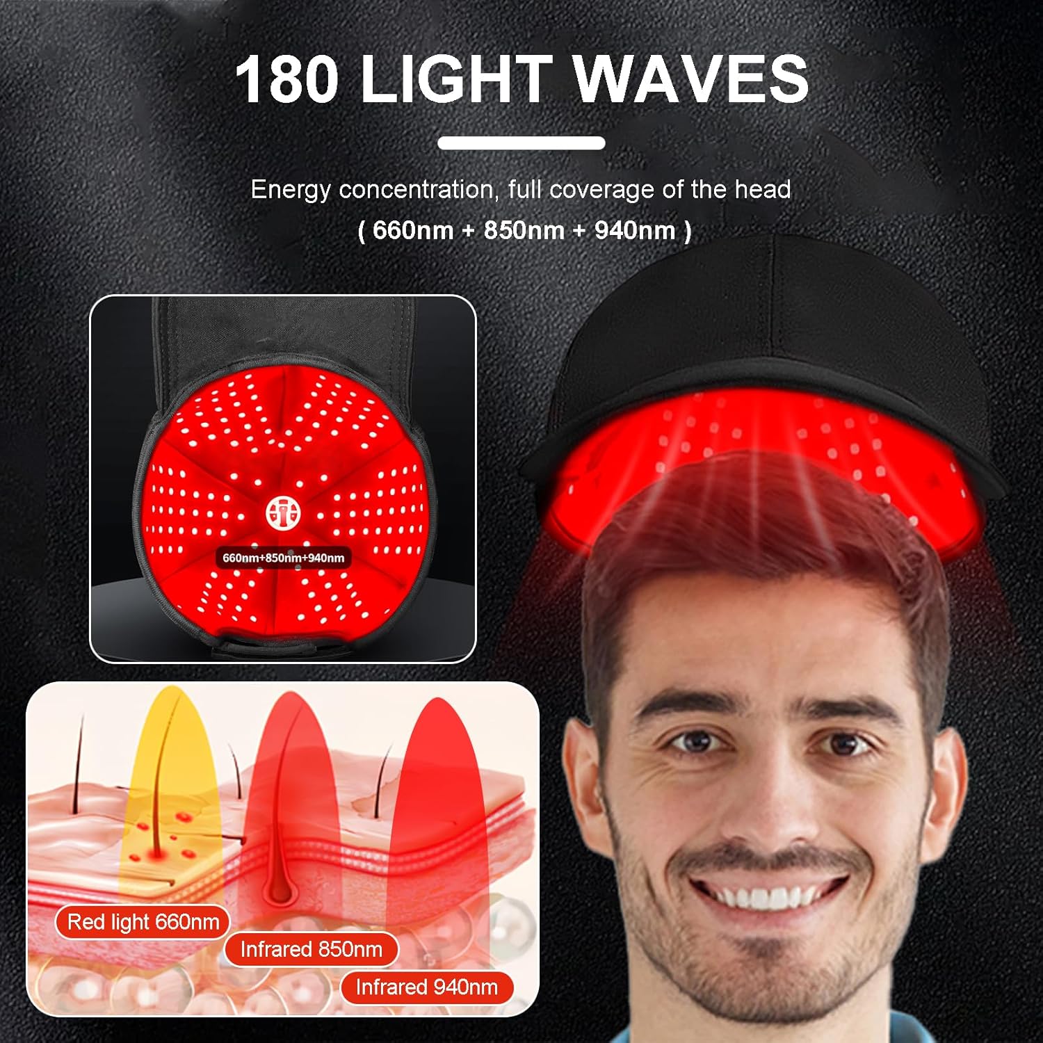 GOURIXIN Red Light Therapys Bonnet Infrarouge pour la Repousse des Cheveux, 5 Modes Réglables Casque De Croissance De Cheveux 660nm 850nm 940nm Longueur d'onde, Soins du Cuir Chevelu, Anti-Chute
