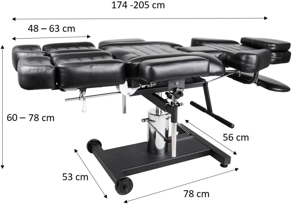Alabama – Fauteuil Transat Multifonction Professionnel pour Studio de Tatouage et Centre Esthétique, Confortable et Réglable (Noir)