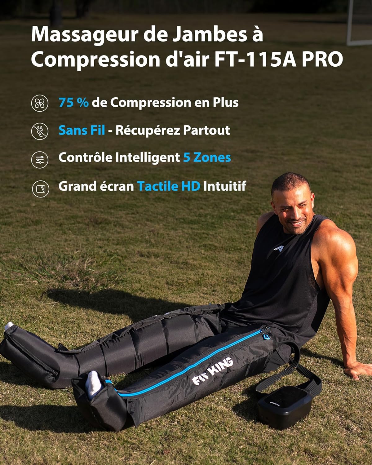 Bottes de Pressothérapie pour Jambes Rechargeables Sans Fil - Massage par Compression 5 Zones avec Écran Tactile - Idéal pour Récupération Sportive et Détente (M)