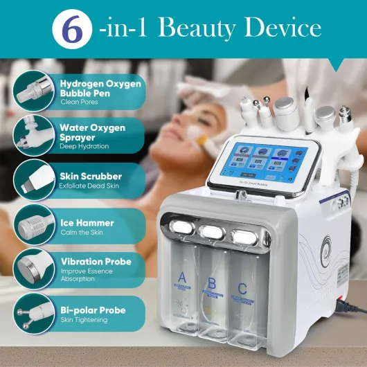 Machine de soins du visage 6 en 1 à hydrogène et oxygène avec écran LED, machine faciale multifonctionnelle Aqua pour le nettoyage de la peau, machine faciale à hydrogène oxygène pour soins de la peau