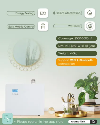 Diffuseurs d Huile Essentiel, sans Eau, Mural, Couvrant 3000m³, 1000ml Bouteille d'huile, Electrique, Contrôle d'application, HVAC Connectable, pour Grande Piece, Bureau, Hotel