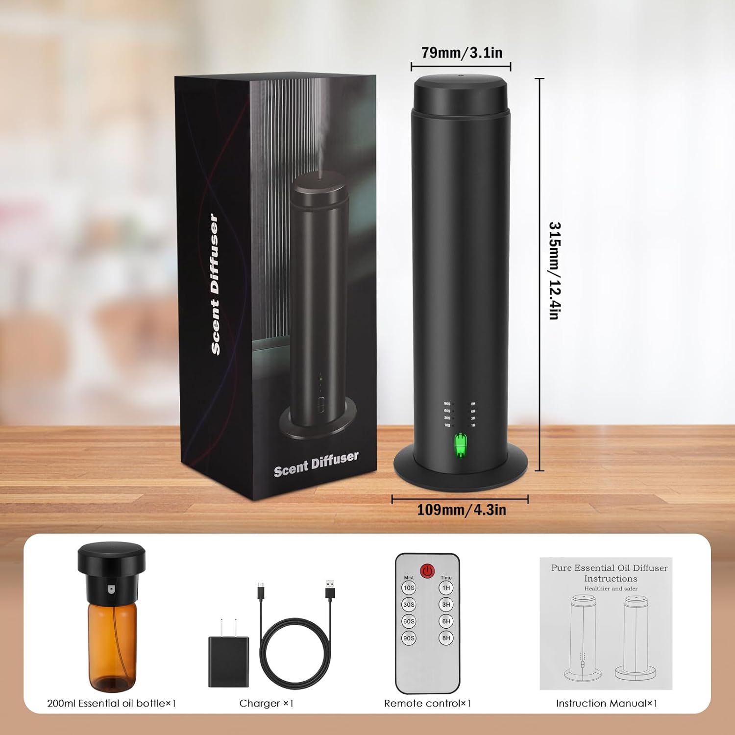 Diffuseur d'huiles essentielles sans Eau pour hôtels, Maisons entières, Grandes pièces, Bureaux, Maison, 200 ML, Grande capacité, portée 135 m² - (Noir) (black-2542)