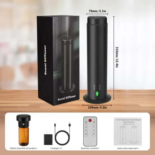 Diffuseur d'huiles essentielles sans Eau pour hôtels, Maisons entières, Grandes pièces, Bureaux, Maison, 200 ML, Grande capacité, portée 135 m² - (Noir) (black-2542)