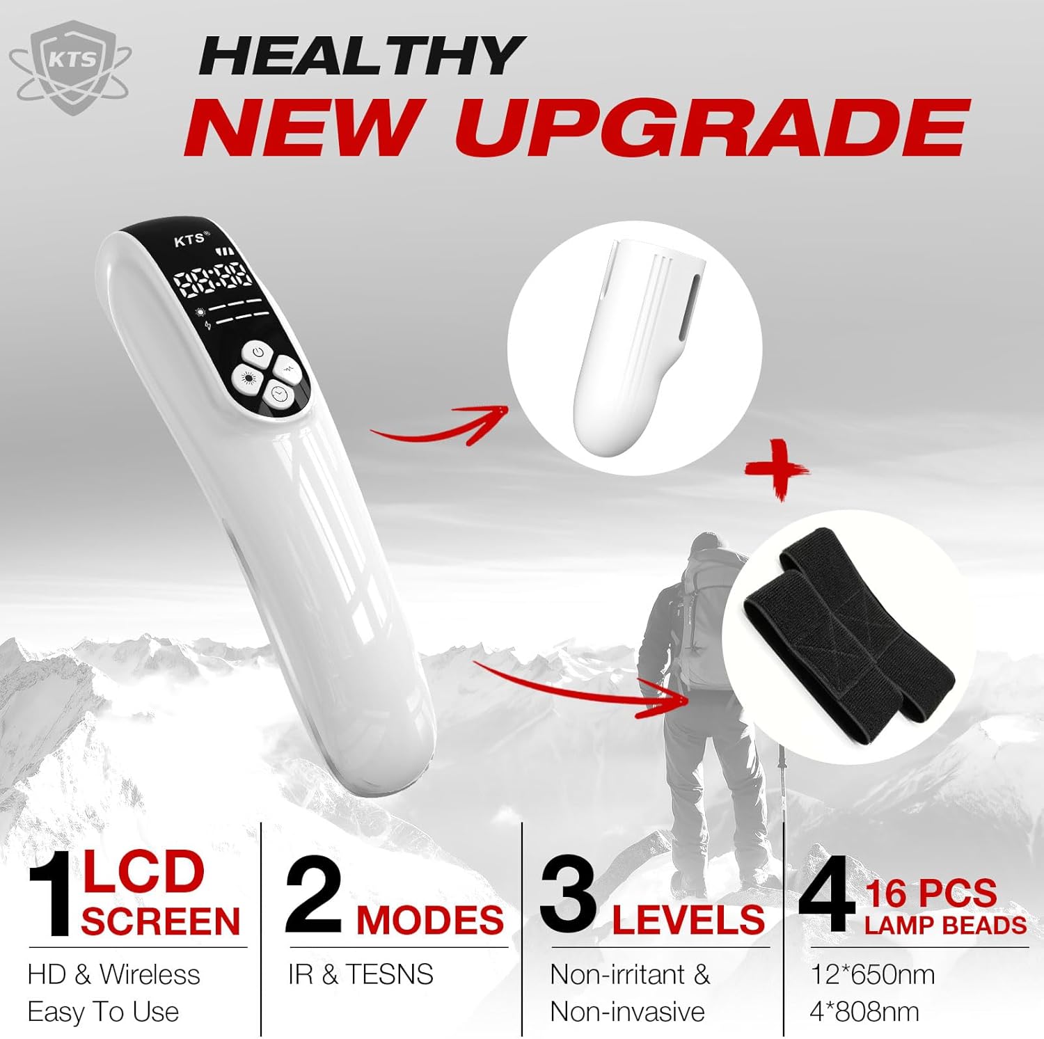 TENS+Lumière rouge pulsée basse fréquence,livré avec des sangles (4*808nm&12*650nm),améliore la circulation sanguine, anti-inflammatoire et analgésique,soulage les douleurs musculaires et articulaires Blanc Argenté