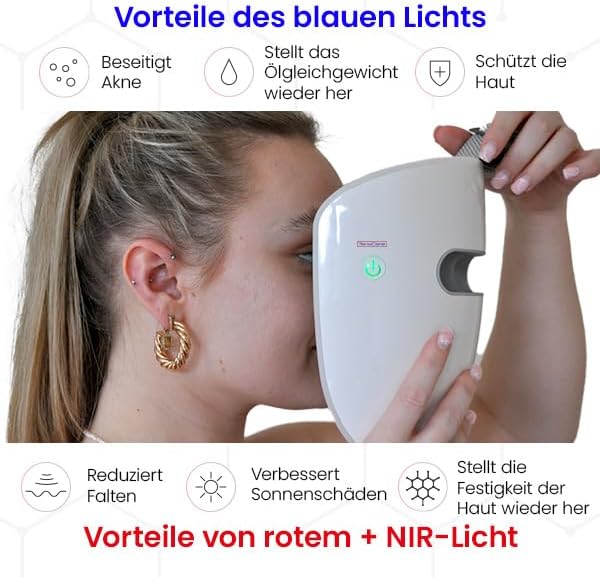 Masque LED visage - Lumière rouge, bleue et NIR pour anti-âge, réduction des rides et traitement de l'acné - Sans fil et portable.