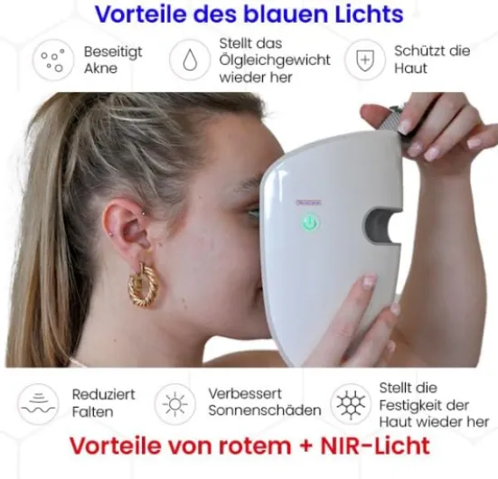 Masque LED visage - Lumière rouge, bleue et NIR pour anti-âge, réduction des rides et traitement de l'acné - Sans fil et portable.