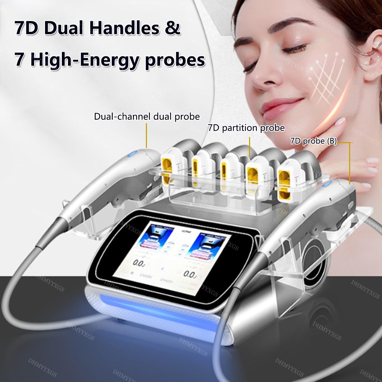 Appareil Lifting du Visage 7d,Appareil Beauté pour Corps Et Corps, Appareil Massage Professionnel par Radiofréquence,Appareil Perte Poids,avec 2 Poignées Et 7 Sondes