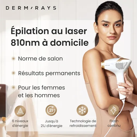 Épilation laser à diode 810 nm pour femmes et hommes, V4S pour teint 1-5, appareil à usage domestique approuvé par la FDA, système d'épilation ICE-Cooling, grand angle 21J Blanc
