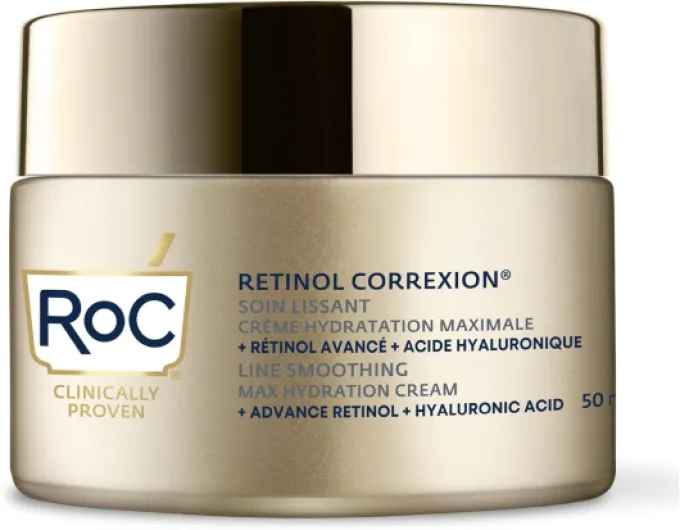 RoC Rétinol Correxion Soin Lissant Hydratation Maximale – Crème Anti-Rides Intensif – Anti-Âge Acide Hyaluronique – 50 ml Maximale Hydratation