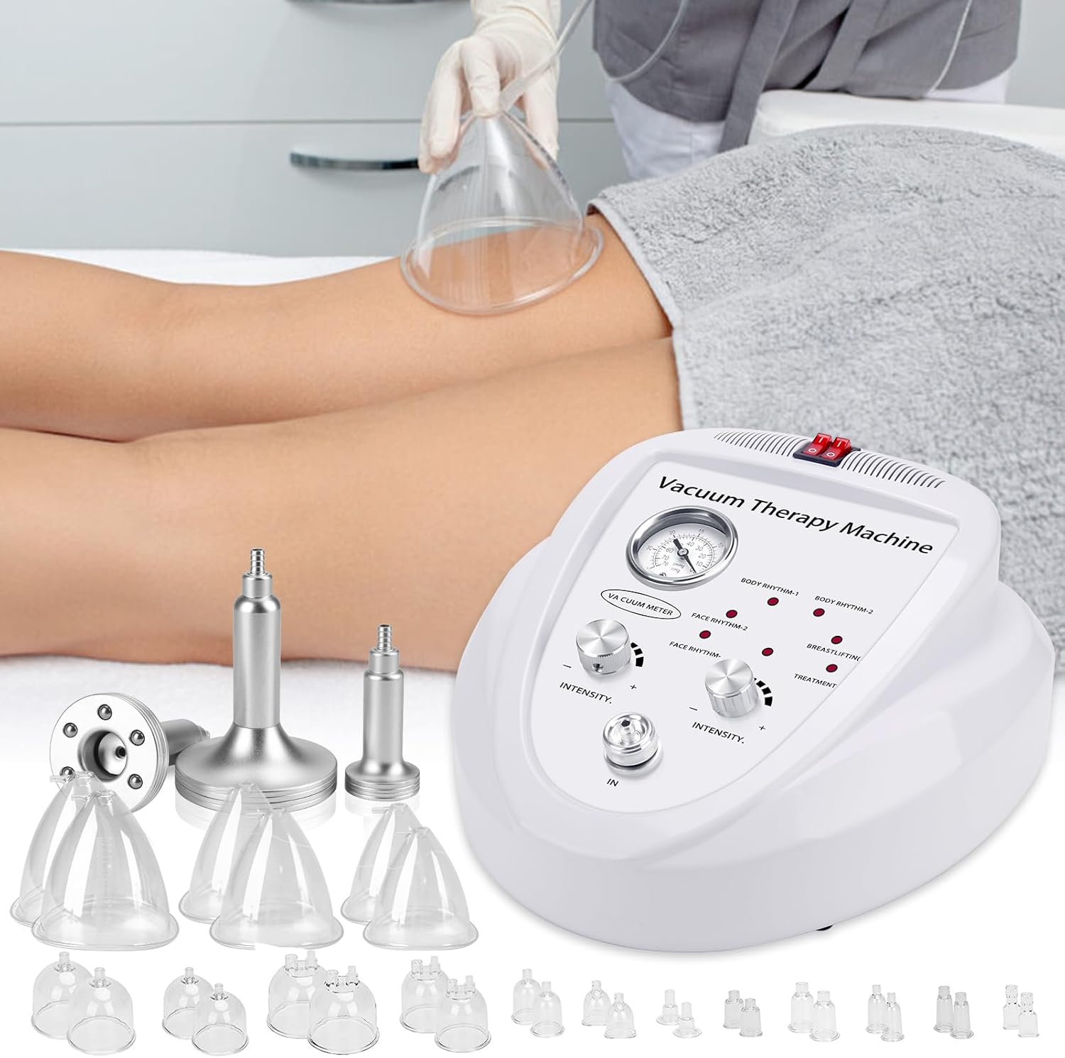 Ventouses de thérapie sous vide avec 30 tasses et 3 poignées en métal Gua Sha pour salon de spa, massage du corps, du dos, du visage Blanc