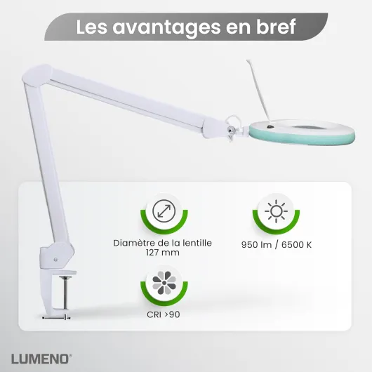 LED Lampe loupe 7218GN avec lentille en verre de 127 mm, lampe de travail, convient pour cosmétique, les bricoleurs, aide à la lecture lampe grossissante, 8 dioptries Vert Vert 8 dioptries