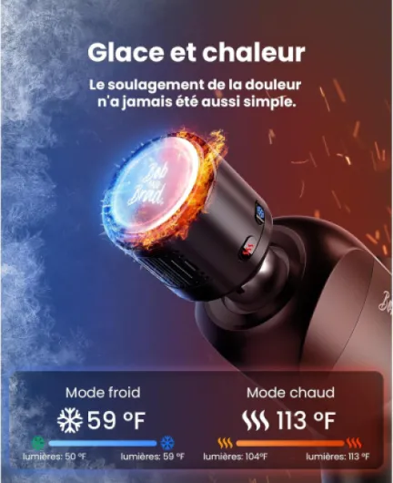 X6 Pro Max Pistolet de Massage avec Tête Métal Chaud/Froid, Pistolet Massage Musculaire Professionnel pour Dos et Corps, Cadeau Homme Femme Anniversaire Fête des Pères Noir + Chaleur & Froid Tête