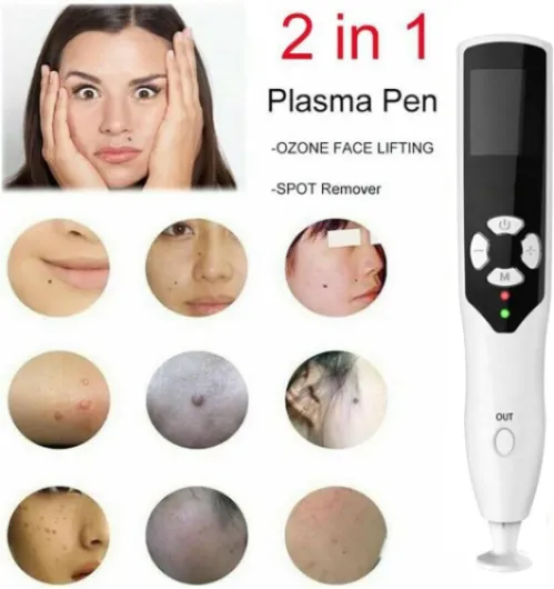 Stylo Plasma 2 en 1 (Lifting du Visage à L'Ozone + éLimination des Taches De Rousseur), 2 Modes De Fonctionnement + 8 Niveaux RéGlables, 7 TêTes De Rechange, Soins De La Peau/Rajeunissement